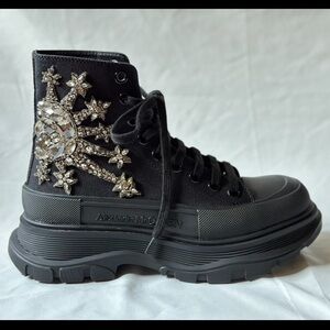 Alexander McQueen Women’s Tread Slick Boot in Black with Crystal Embellishment
